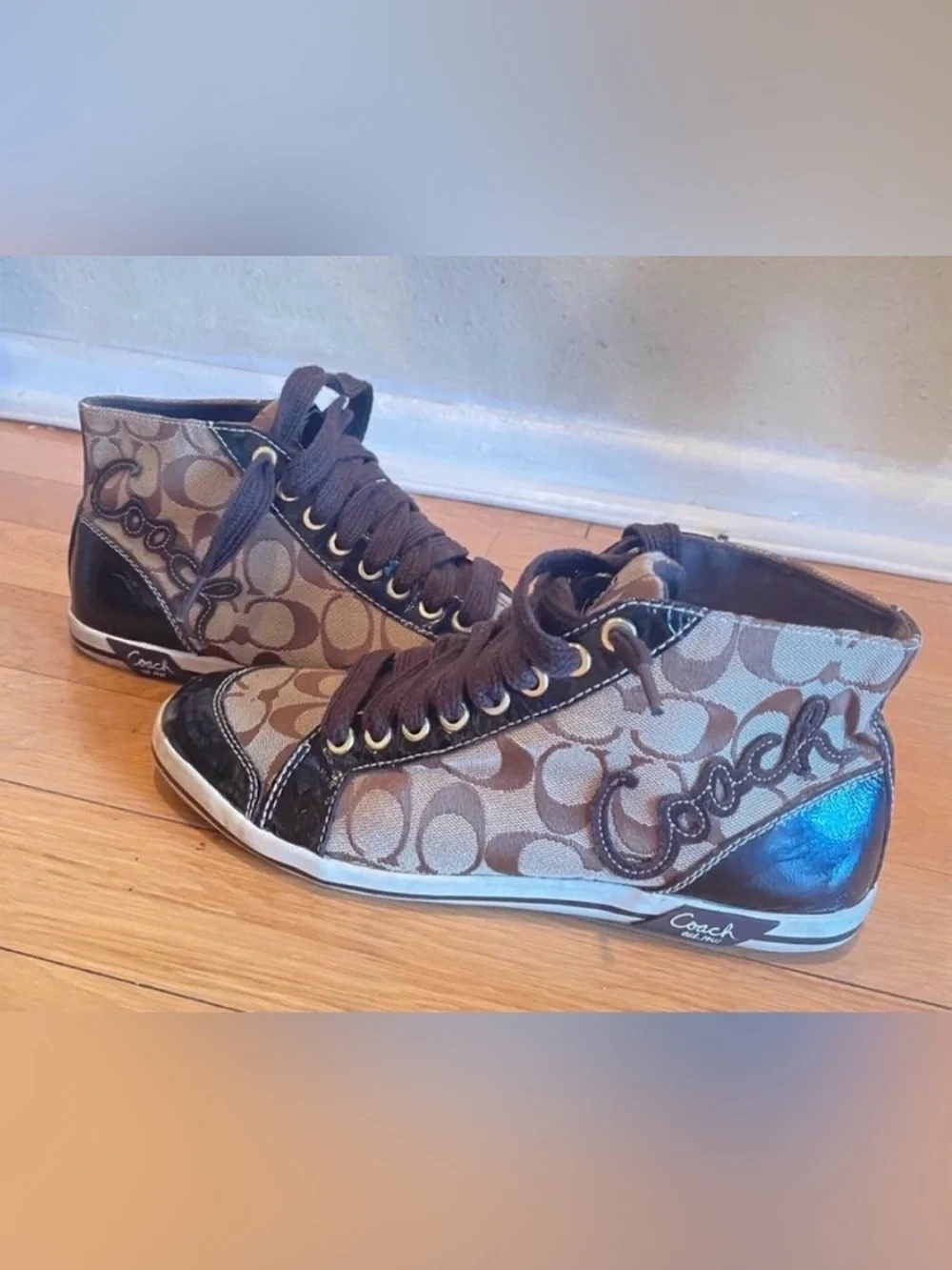 Coach Brown Logo High-Top Sneakers size 8.5